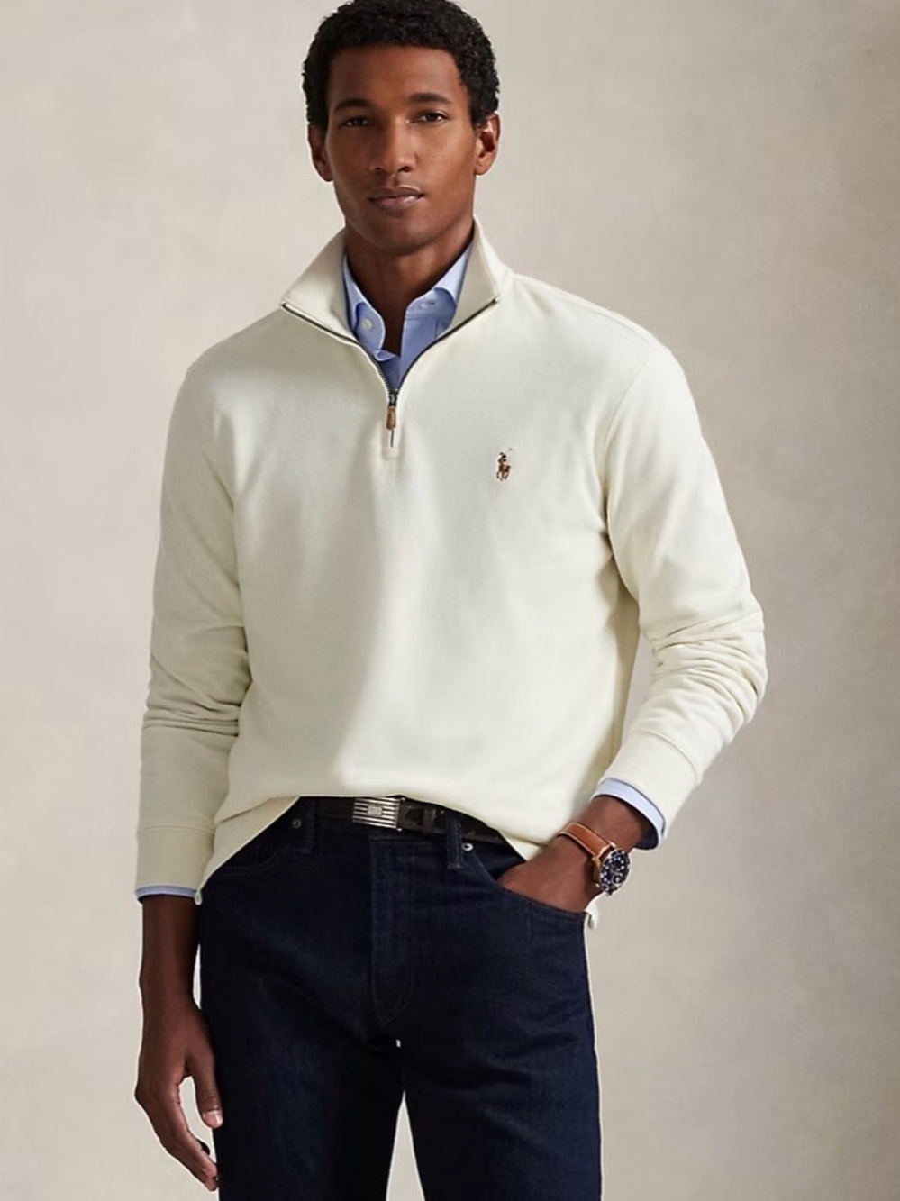 Polo by Ralph Lauren Men’s Chic Cream Quarter-Zip Pullover Sz Large NWT